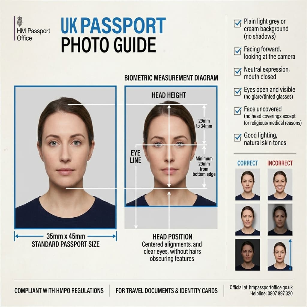 UK HM Passport Office 35x45mm passport photo specifications