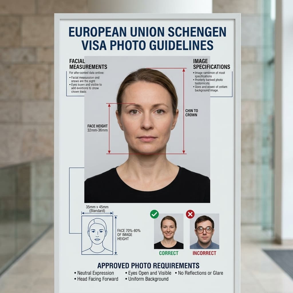 European Union Schengen visa 35x45mm photo guidelines